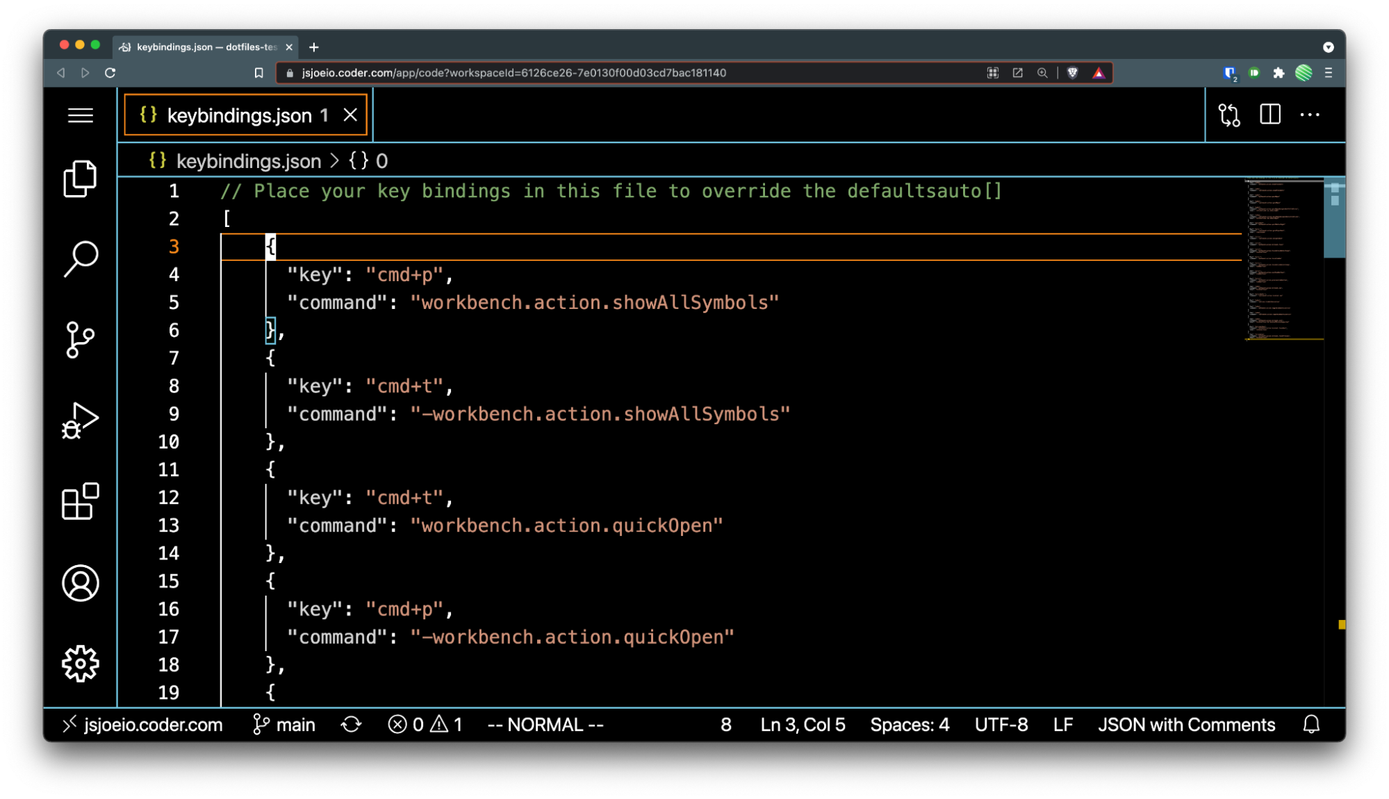 JSON code on screen - Using custom VS Code keyboard shortcuts with Coder - Blog - Coder