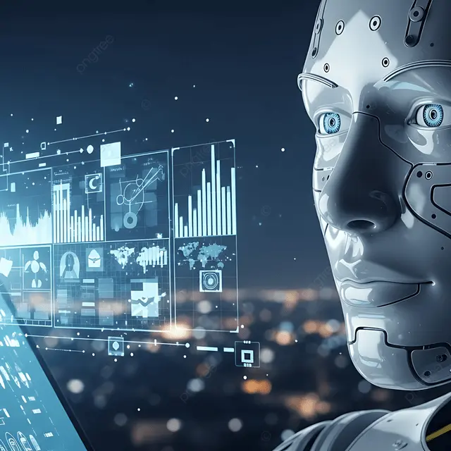 Futuristic AI data analysis - Ai Powered Data Analytics Futuristic Robot Interface With Business ...