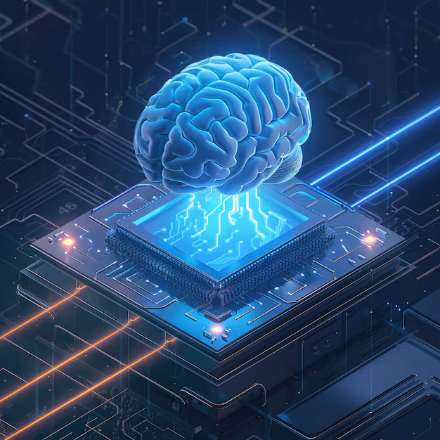 Artificial intelligence brain - Artificial intelligence human brain connected to a circuit board ...