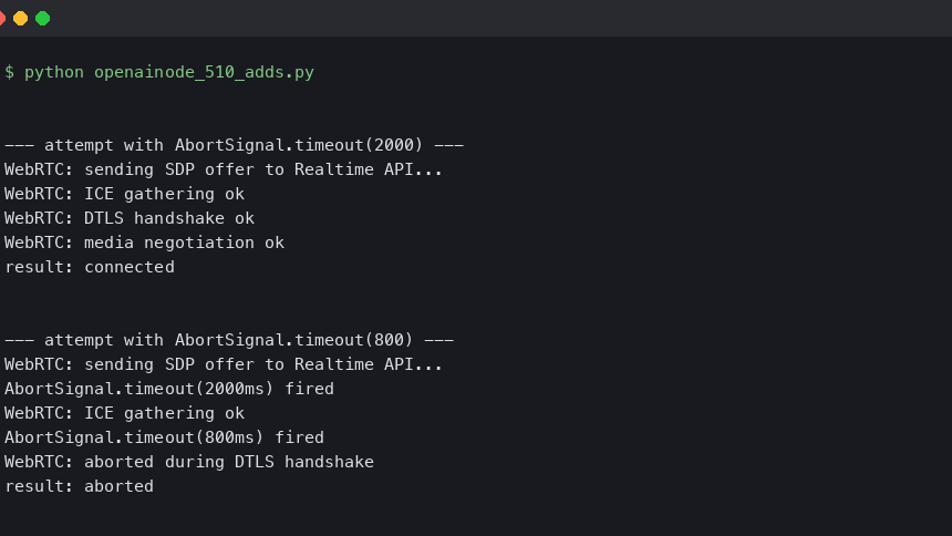 openai-node 5.1.0 Adds AbortSignal.timeout to the Realtime WebRTC Client
