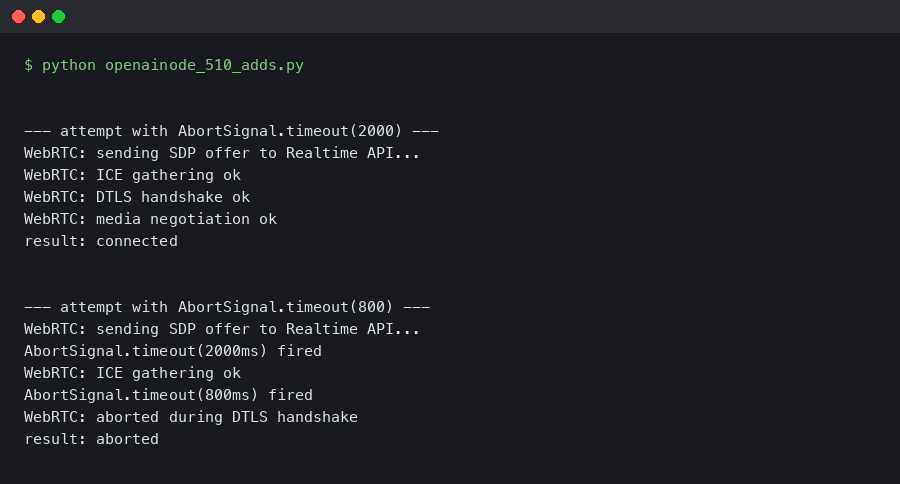openai-node 5.1.0 Adds AbortSignal.timeout to the Realtime WebRTC Client